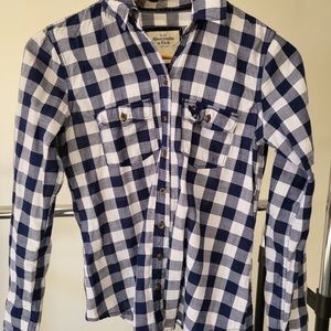 Navy Blue White Buffalo Plaid Cotton Shirt Abercrombie and Fitch XS